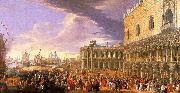 Luca Carlevaris Entry of the Earl of Manchester into the Doge's Palace oil painting reproduction